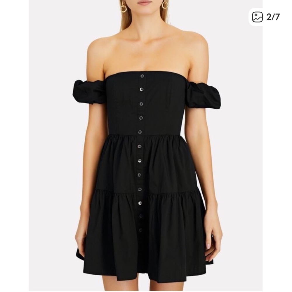 STAUD Beige Elio Off The Shoulder Mini Dress